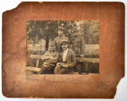 cca 1910 2 db nagyméretű, katonákat is ábrázoló fotó kartonon .30x36 cm