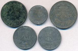 Szerbia 1879. 5p Br "I. Milán" + Német megszállás 1942. 50p Zn + 2D Zn (2x) + 1943. 10D Zn...