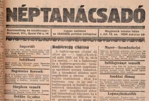 1934 Néptanácsadó. I. évfolyam. 1-49. szám, nem teljes évfolyam. Összefűzve. Az 1. szám első lapja r...