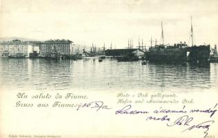 Fiume, Porto e Dock gallegiante / Hafen und schwimmendes Dock / kikötő és úszódokk. Edgar Schmidt kiadása / harbor and floating dock (vágott / cut)