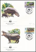 WWF: Pygmy hippopotamus set on 4 FDC WWF: Törpe víziló sor 4 db FDC-n