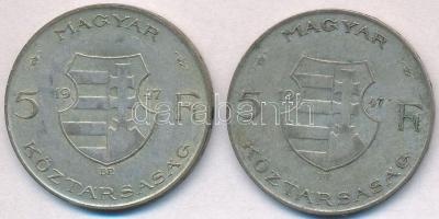 1947. 5Ft Ag "Kossuth" (2x) T:2-,3 patina