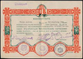 1941 Munkács, 2 db díszes bizonyítvány ház-légoltalmi őrségparancsnoki tanfolyam elvégzéséről