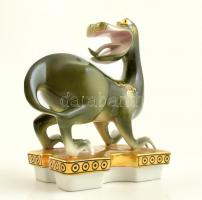 Hollóházi sárkány, kézzel festett, jelzett, apró kopásokkal, m: 19 cm