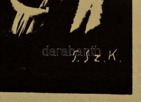 Gáborjáni Szabó Kálmán (1897-1955): Olvasó. Fametszet, papír, jelzett a metszeten, kartonra ragasztv...