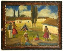 Iványi jelzéssel (Iványi-Grünwald Béla műhelyéből): Cigány tábor. Olaj, vászon, festék kopásokkal, keretben, 60×80 cm