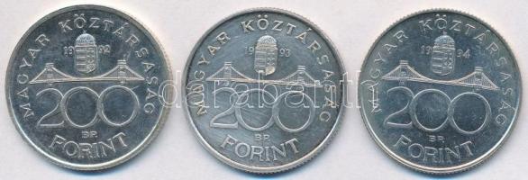 1992. 200Ft Ag "MNB" + 1993. 200Ft Ag "MNB" + 1994. 200Ft Ag "Deák" T:...