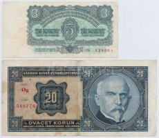 Csehszlovákia 1926. 20K + 1961. 3K T:III,III- Czechoslovakia 1926. 20 Korun + 1961. 3 Korun C:F,VG