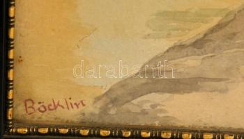 Böcklin jelzéssel: Társalgó libák. Akvarell, papír, üvegezett keretben, 36×25 cm