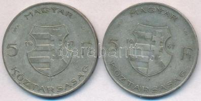 1947. 5Ft Ag "Kossuth" (2x) T:2-