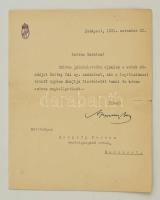 1931 Apponyi Albert (1846-1933) gépelt ajánlólevele Hunyady Ferenc (1874-?) vezérigazgató részére, amelyben Heltay Pál nyugalmazott századost Hunyady figyelmébe ajánlja, fejléces papíron, Apponyi sajátkezű aláírásával