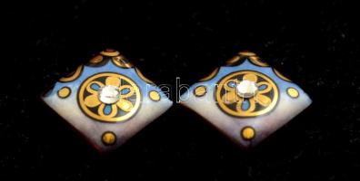 Goebel porcelán fülbevalópár, strasszos díszítéssel, jelzett, hibátlan, eredeti dobozában, 1,5x1,5 c...