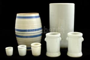 Vegyes porcelán tétel, összesen 7 db, tároló edény, gyógyszeres tégelyek, m: 3,5 és 22 cm között