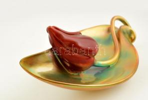 Zsolnay eozin mázas fekvő tulipán, jelzett, hibátlan, 25x14 cm