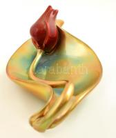 Zsolnay eozin mázas fekvő tulipán, jelzett, hibátlan, 25x14 cm