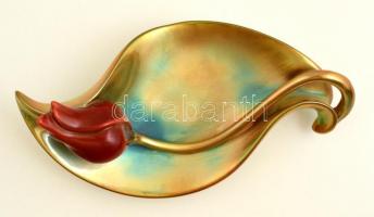 Zsolnay eozin mázas fekvő tulipán, jelzett, hibátlan, 25x14 cm