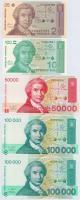 Horvátország 1991. 25D + 100D + 1993. 5000D + 100.000D (2x) T:I Croatia 1991. 25 Dinara + 100 Dinara + 1993. 5000 Dinara + 100.000 Dinara (2x) C:UNC