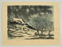 Nechánszky József (1936-): Téli táj. Rézkarc, papír, jelzett, 28×38 cm