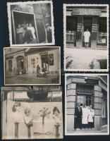 cca 1920-1950 Fodrászüzletek és kirakatuk, 5 db fotó, 6x6 és 7x8,5 cm
