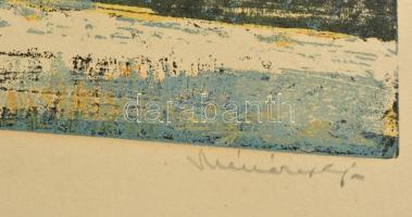 Olvashatatlan jelzéssel: Havas házak. Színes linó, karton, 26×44 cm