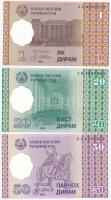 Tádzsikisztán 1999. 1D + 20D + 50D  T:I Tajikistan 1999. 1 Diram + 20 Diram + 50 Diram C:UNC Krause 10.a, 12.a, 13.a
