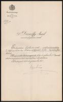 1899 Előléptetési okmány Dezseöffy Aurél részére Hegedüs Sándor kereskedelemügyi miniszter saját kezű aláírásával
