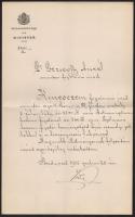 1905 Előléptetési okmány Dezsöffy Aurél részére Vörös László kereskedelemügyi miniszter saját kezű aláírásával