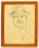 Maté János (?-): Kalapos gazda. Ceruza, papír, üvegezett keretben, 29×24 cm