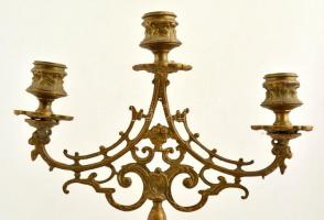 Régi háromágú réz gyertyatartó, m: 53 cm