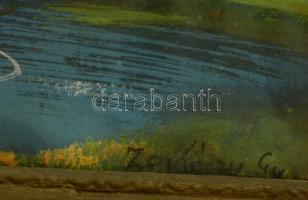 Zorkóczy jelzéssel: Hattyúk a tavon. Tempera, papír, üvegezett keretben, 24×33 cm