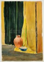 Fónyi jelzéssel: Drapériás csendélet. Akvarell, papír, szakadással, felcsavarva, 61×42 cm