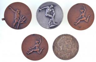 5db-os vegyes, főleg sportérem tétel, közte 1973. "Bp. Középfokú Iskolai Bajnokság" ezüstözött fém sportérem T:2,2- fülnyom, ph., szennyeződés