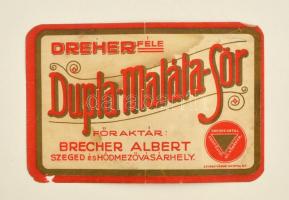 cca 1910 Dreher-féle dupla malátasör sörcímke, sérült, 8x12 cm
