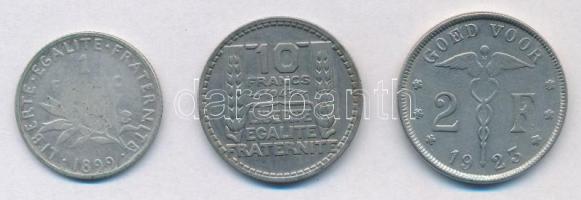 Vegyes: Belgium 1923. 2Fr Ni "BELGIE" + Franciaország 1899. 1Fr Ag + 1947. 10Fr Cu-Ni T:2-...