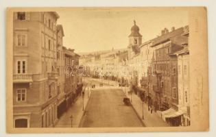 cca 1890 Fiume, Korzó, Carposio műterméből, díszes verzójú kartonra kasírozva, 13x22 cm / Fiume, Corso, 13x22 cm