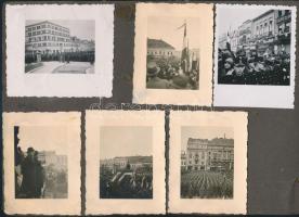 1940 Kolozsvár visszatért, ünnepi bevonulás, 6 db albumlapra ragasztott fotó, 8x6 cm