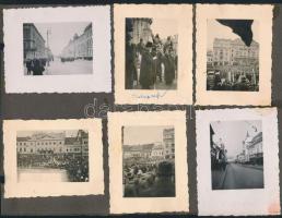 1940 Kolozsvár visszatért, ünnepi bevonulás, 6 db albumlapra ragasztott fotó, 8x6 cm