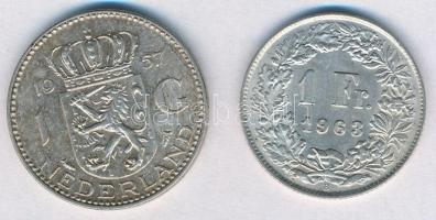 Vegyes: Hollandia 1957. 1G Ag + Svájc 1963. 1Fr Ag T:1-,2 Mixed: Netherlands 1957. 1 Gulden Ag + Switzerland 1963. 1 Franc Ag C:AU,XF
