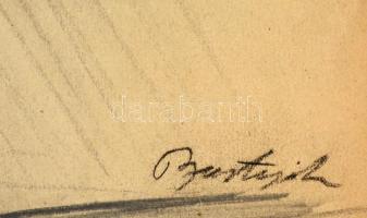 Bortnyik jelzéssel: Háztető. Grafit, papír, felcsavarva, kis szakadással, 60×40 cm