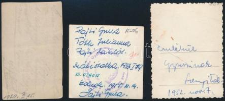1920-1955 3 db pilótafotó, hátuljukon feliratozva, különböző méretben