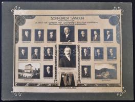 1927 Az András-akna felügyeleti személyzete, emlék tabló Schnürer Sándor műszakmester részére a D.G.T.-nél eltöltött 40 év emlékére, kartonra kasírozva, 22x28,5 cm