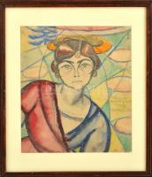 Olvashatatlan jelzéssel: Párizsi lány. Akvarell-tus, papír, üvegezett keretben, 29×25 cm