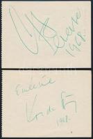 Táncdalénekesek aláírása papírlapokon (Sárosi Kati, Kovács Kati, Poór Klára, Szörényi Levente, Korda...