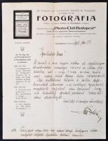 1908 Kiss Zoltán Fotografia fejléces levélpapír, 29x22 cm