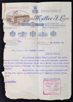 1921 Müller J. L. illatszer és pipereszappangyáros díszes fejléces számla, szélénél szakadások, 29x22 cm