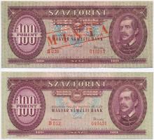1962. 100Ft "B039 015257" sorozat és sorszámmal illetve piros "MINTA" felülnyomással és perforációval + 1962. 100Ft T:I / Hungary 1962. 100 Forint with "B039 015257" serial number and with red "MINTA(SPECIMEN)" overprint and perforation + 1962. 100 Forint C:UNC Adamo F31M,F31