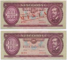 1960. 100Ft "B 267 052903" sorozat és sorszámmal illetve piros "MINTA" felülnyomással és perforációval + 1960. 100Ft T:I Hungary 1960. 100 Forint with "B 267 052903" serial number and with red "MINTA(SPECIMEN)" overprint and perforation + 1960. 100Forint C:UNC  Adamo F30M,F30