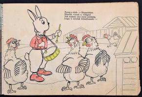 cca 1950-1960 Húsvéti Hímes Tojás - Szada István rajza, Donászy Magda verse, kifestő gyerekeknek