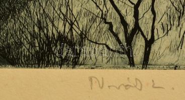 Novák Lajos (1927-1989): Zebegény. Rézkarc, karton, jelzett, 29×40 cm