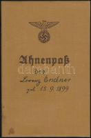 cca 1936-1939 Ahnenpaß, kitöltött, árja származást tanúsító német birodalmi igazolvány, pecsétek nélkül /  cca 1936-1939 Ahnenpaß, a filled ancestor passport of the Nazi Germany, certificating its owners Aryan lineage, without stamps